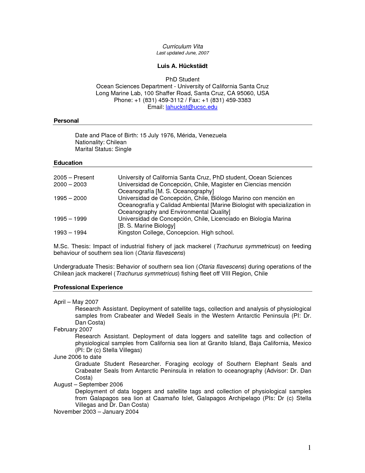 curriculum vitae template for thesis