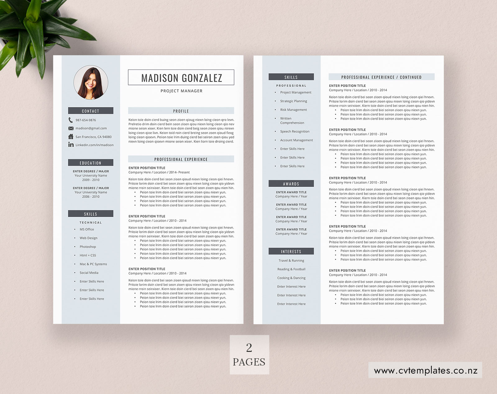 Cv Template Professional Curriculum Vitae Minimalist Cv Template Design Ms Word Cover Letter 1 2 And 3 Page Simple Resume Template Instant with regard to sizing 1600 X 1271