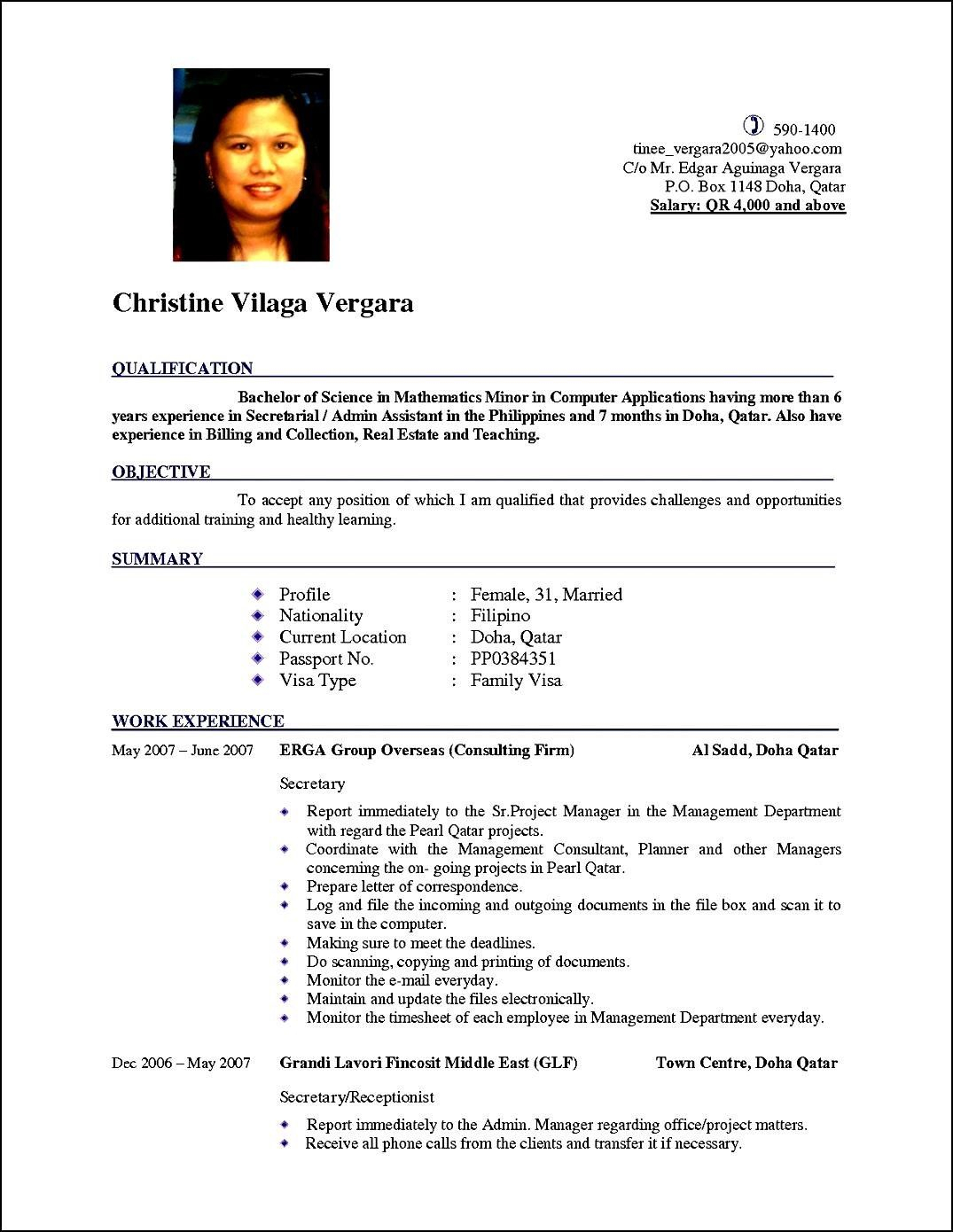 Cv Template Qatar Job Resume Format Latest Resume Format in measurements 1075 X 1390