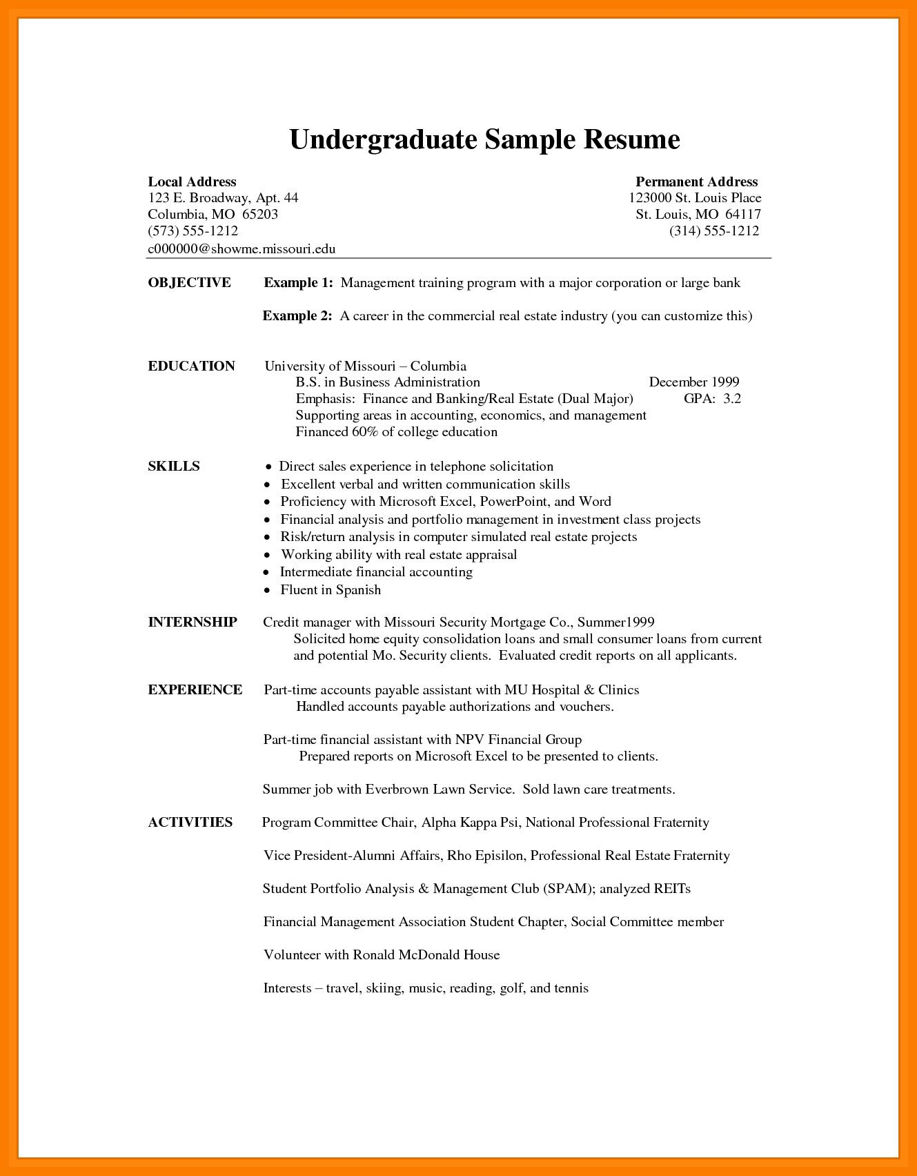 Cv Template Undergraduate Student Resume Template Cv with regard to dimensions 1329 X 1704