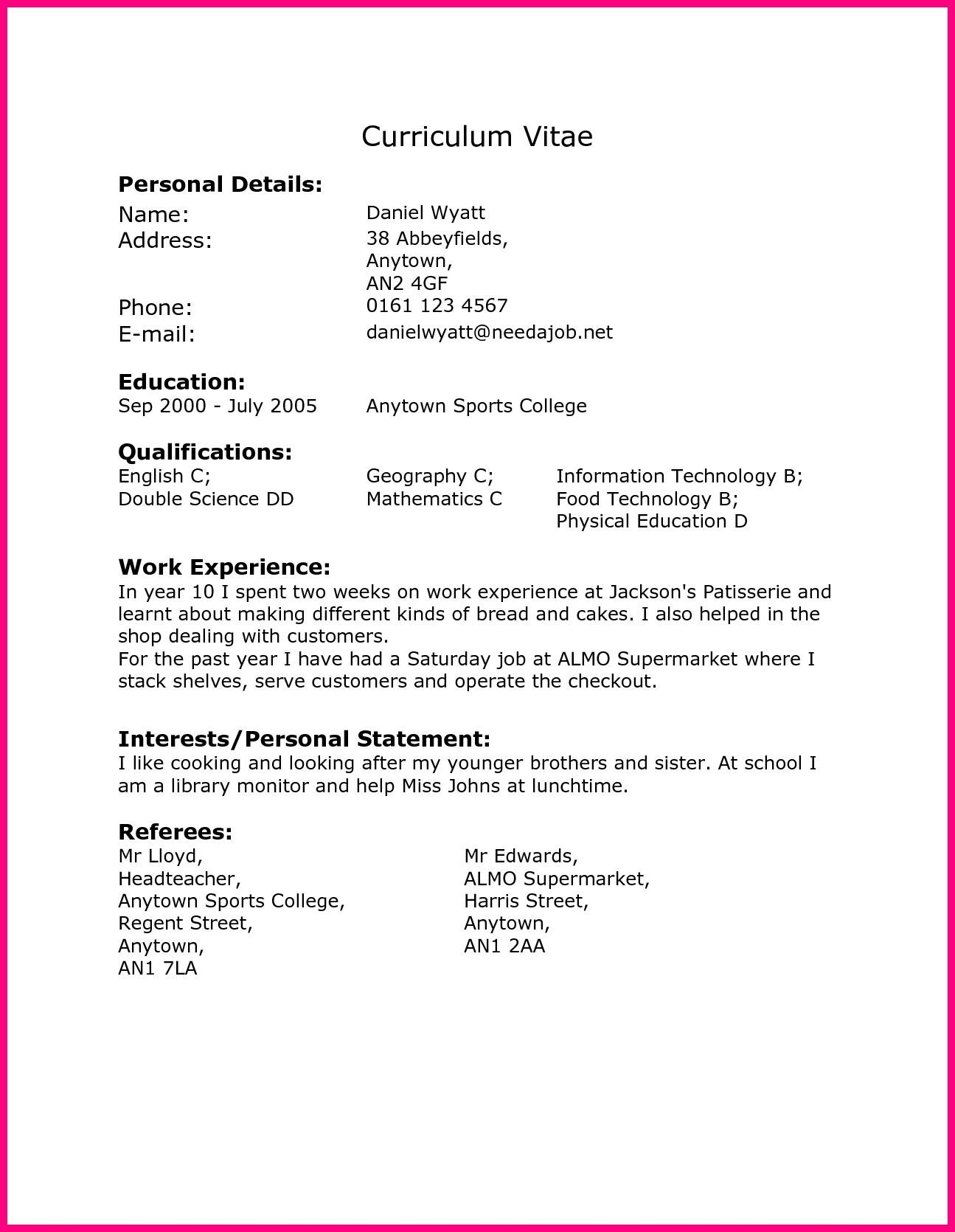 Cv Template Year 10 1cv Template Cv Template Effective for measurements 1295 X 1670