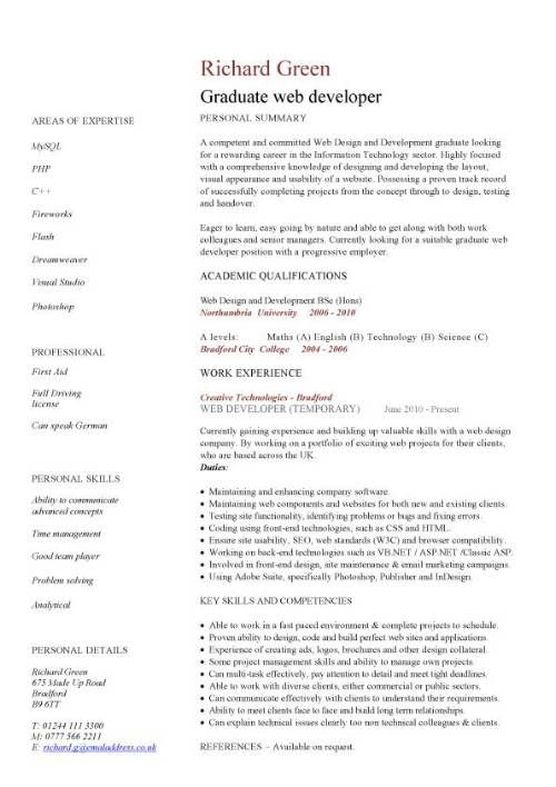 Cv Templates For Graduates Menom pertaining to sizing 500 X 708