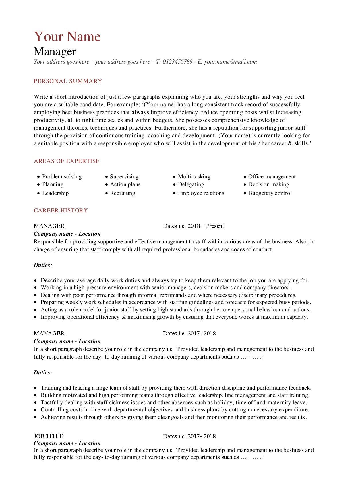 Cv Templates Impress Employers for measurements 1240 X 1754