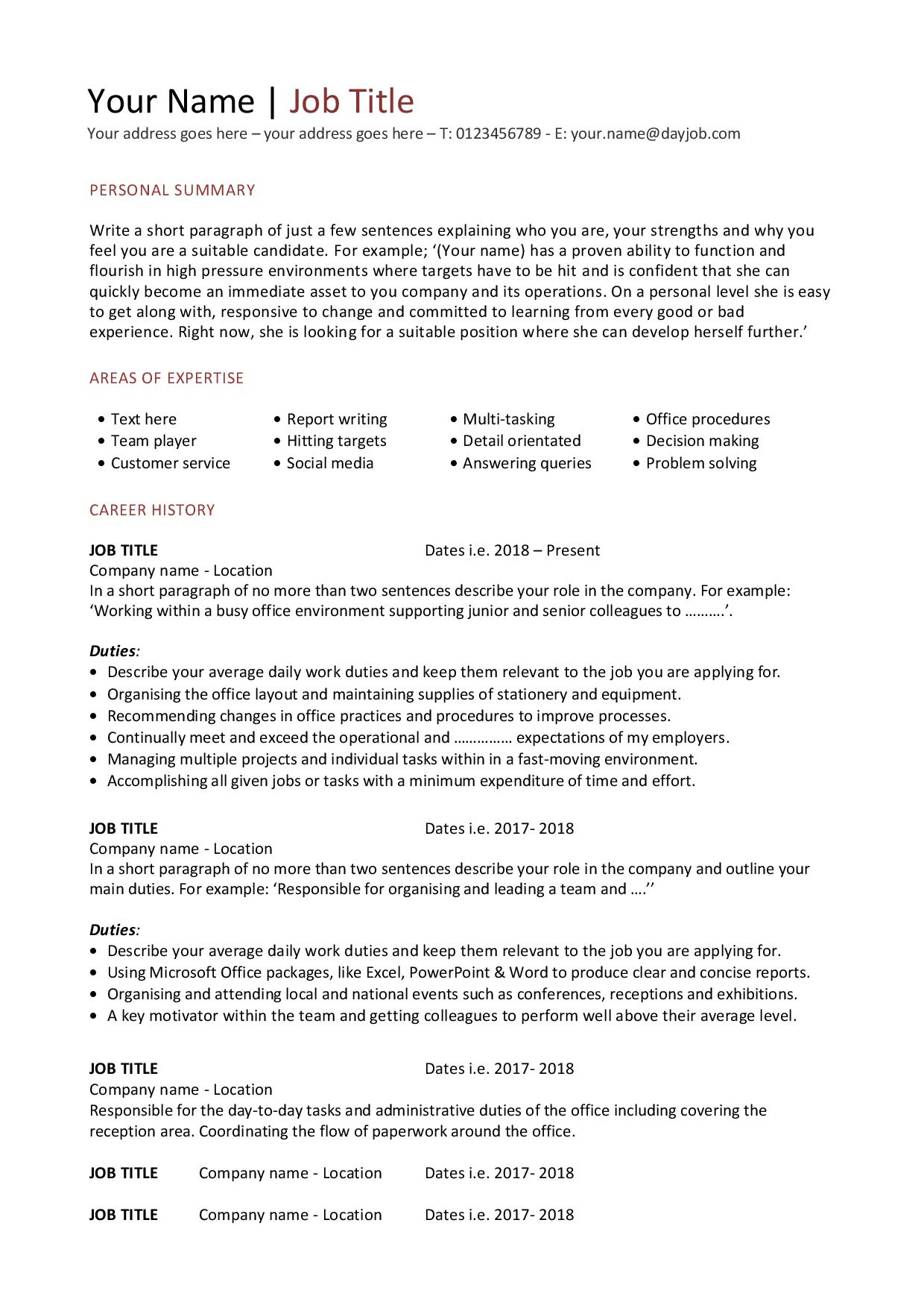 Cv Templates Impress Employers with regard to proportions 1240 X 1754