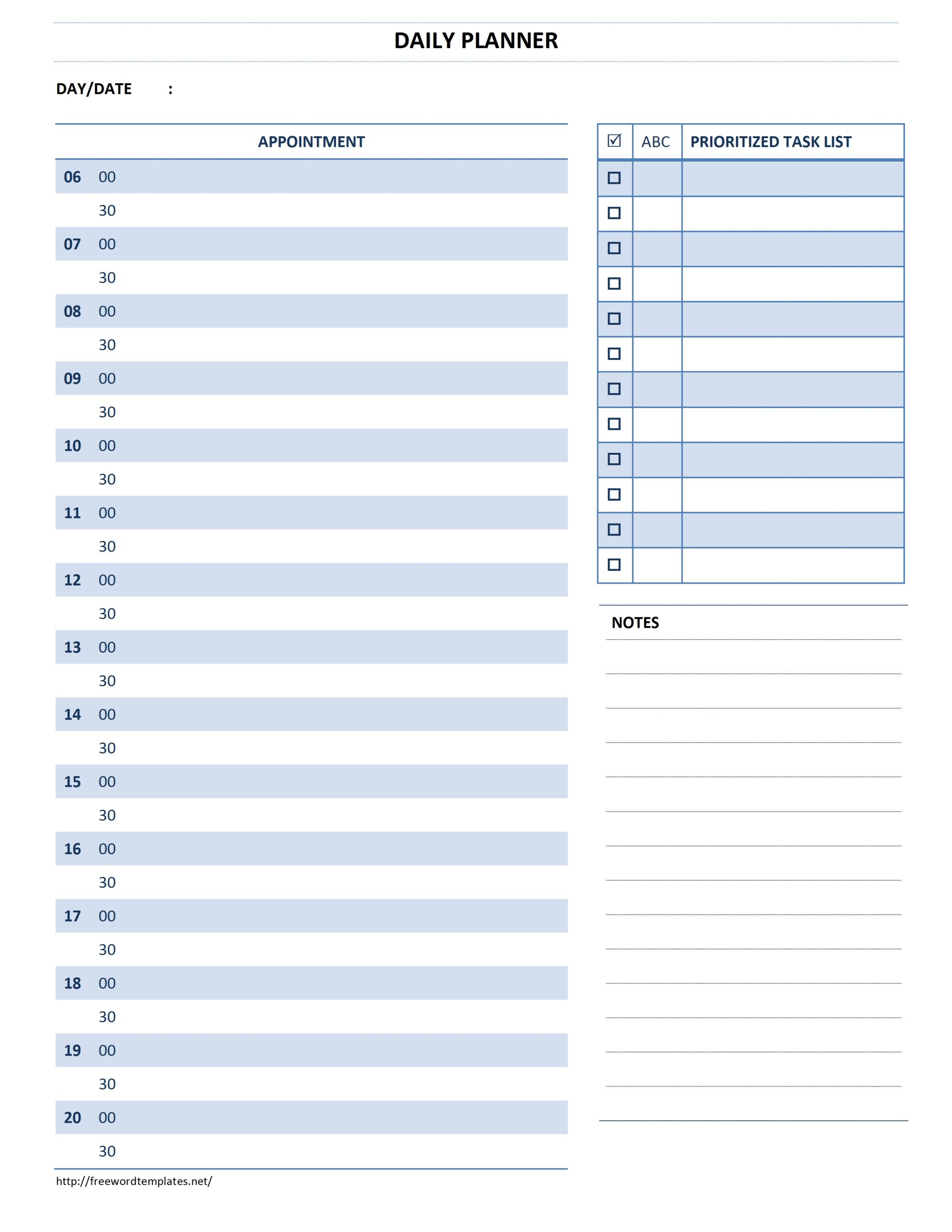 Daily Planner Template in size 2550 X 3300