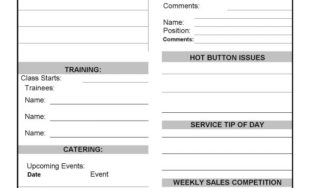 Daily Restaurant Pre Shift Meeting Sheet Restaurant with regard to size 1701 X 2201