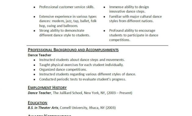 Dance Resume Templates Dance Resume Education Resume within proportions 947 X 864