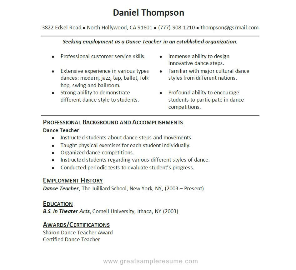 Dance Resume Templates Dance Resume Education Resume within proportions 947 X 864