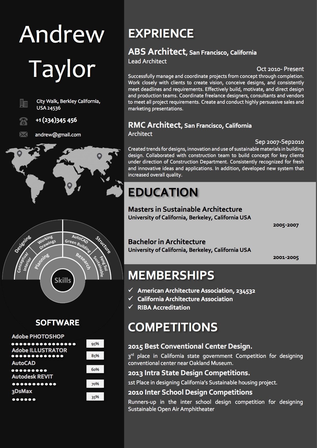 Dark Word Architect Resumecv Template Vista Resume throughout size 1240 X 1754