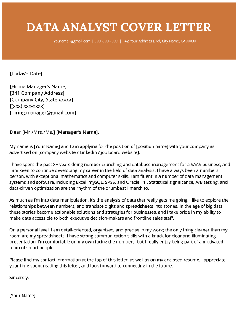 Data Analyst Cover Letter Example Data Analyst Cover within proportions 800 X 1132