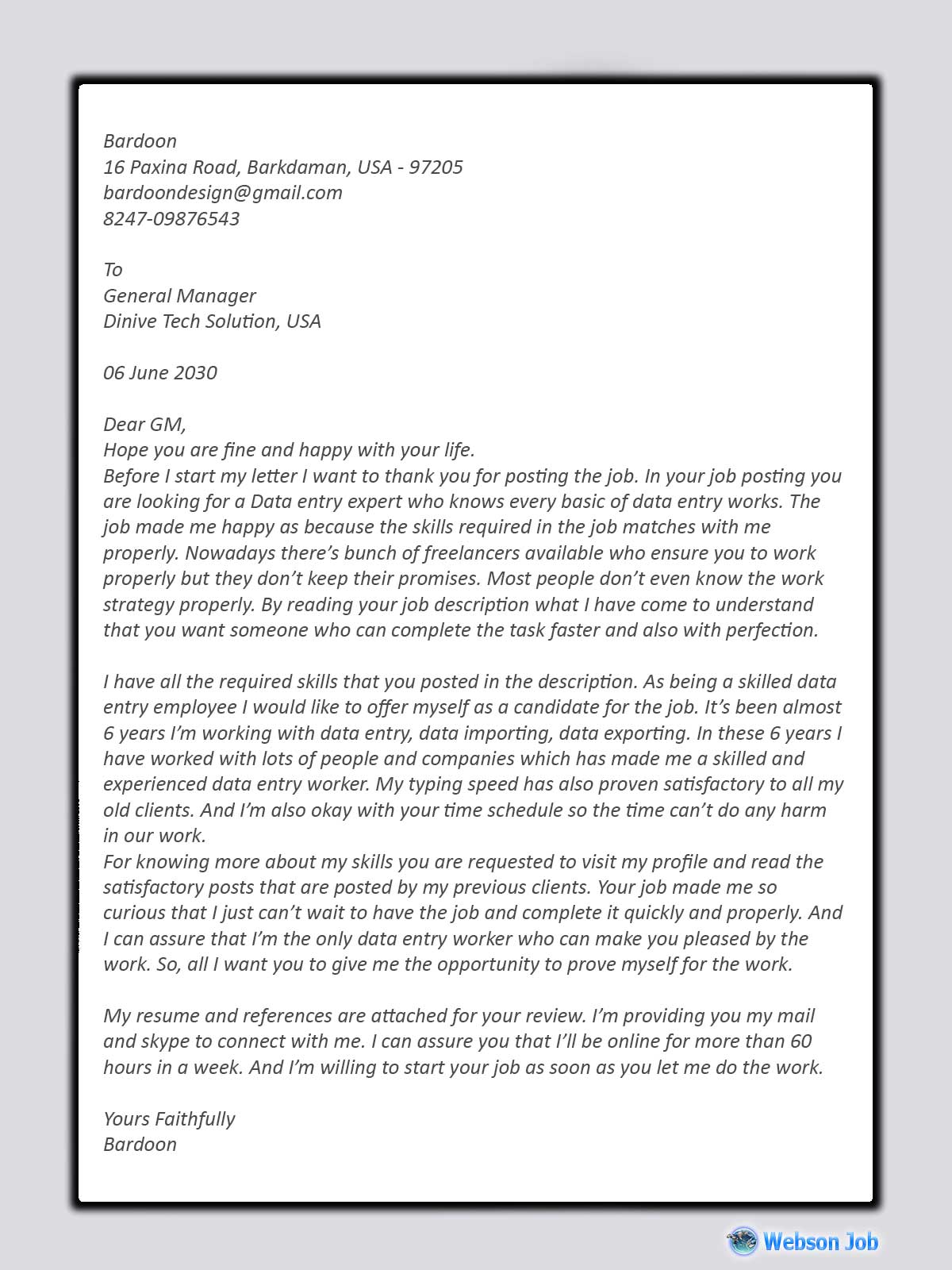 Data Entry Cover Letter Sample For Upwork Freelancers intended for size 1200 X 1600