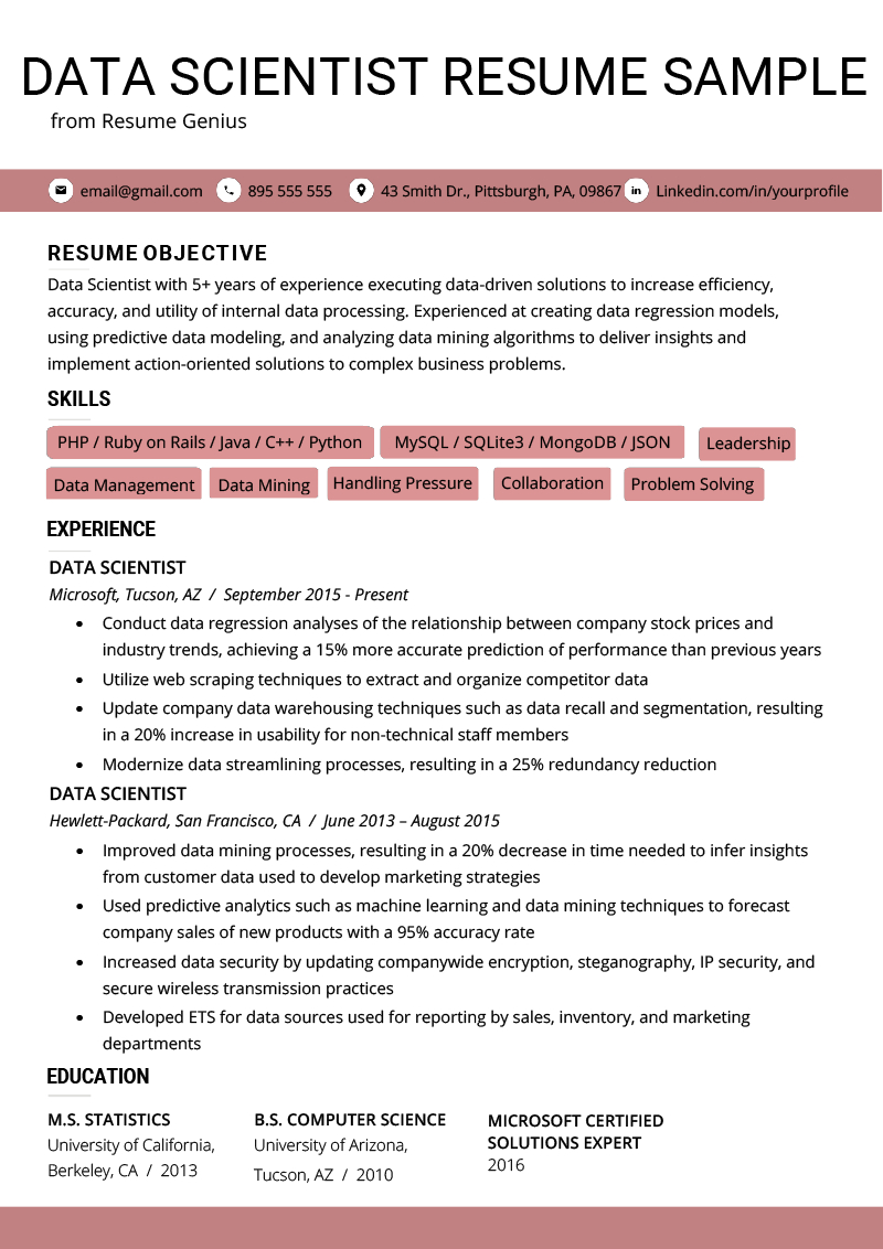 Data Scientist Resume Example Writing Tips Resume Genius inside dimensions 800 X 1132