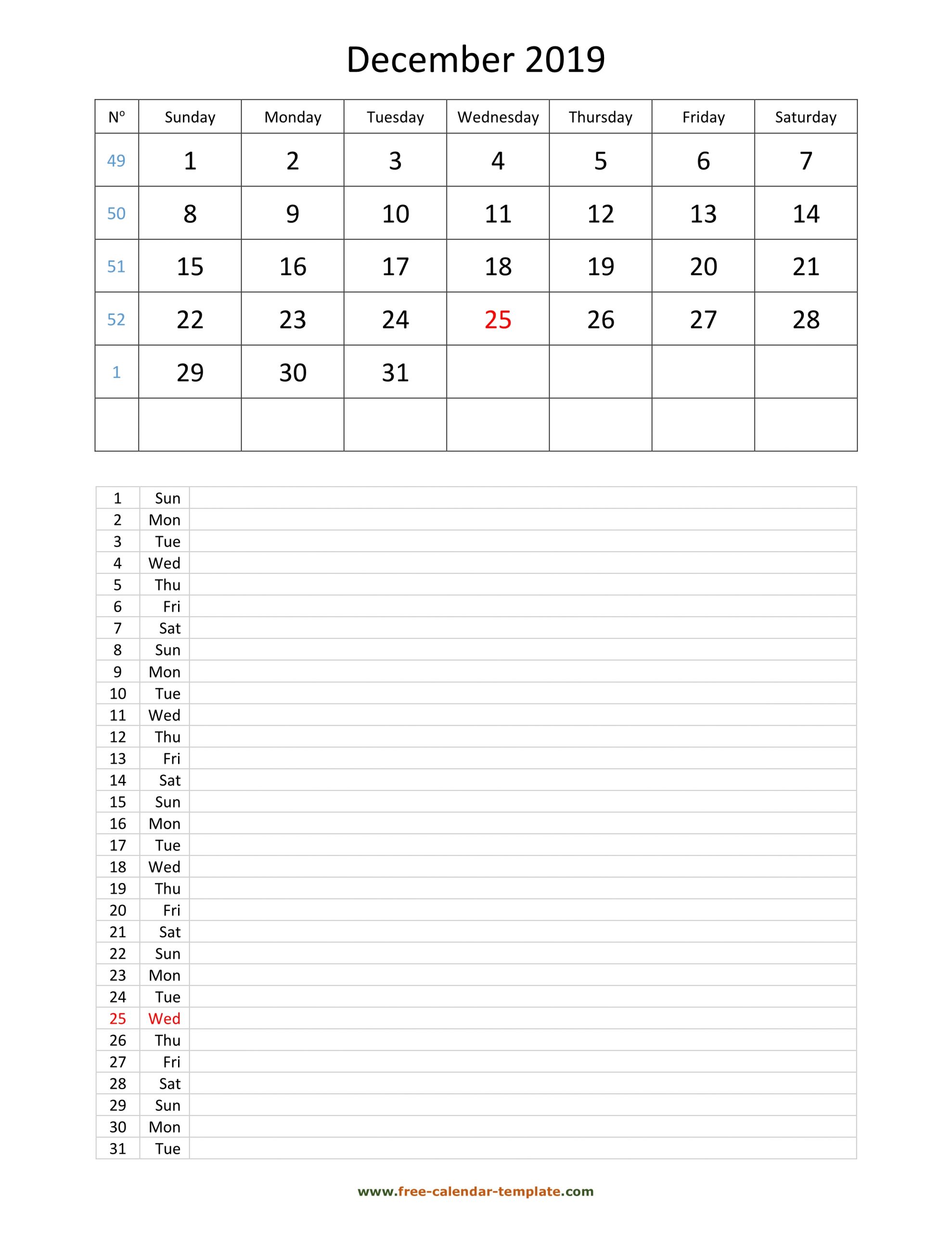 December 2019 Free Calendar Tempplate Free Calendar for sizing 2550 X 3300