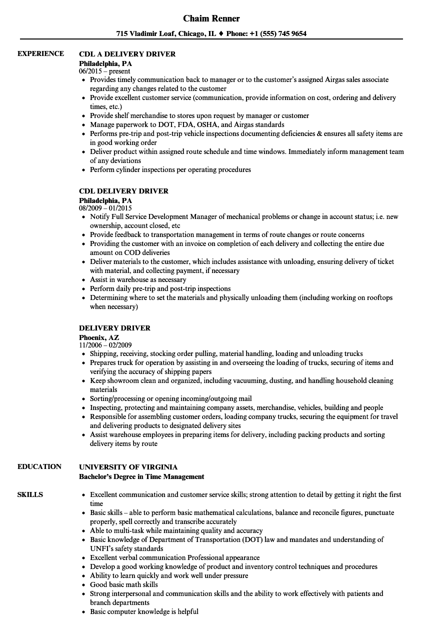 Delivery Driver Resume Samples Velvet Jobs inside size 860 X 1240