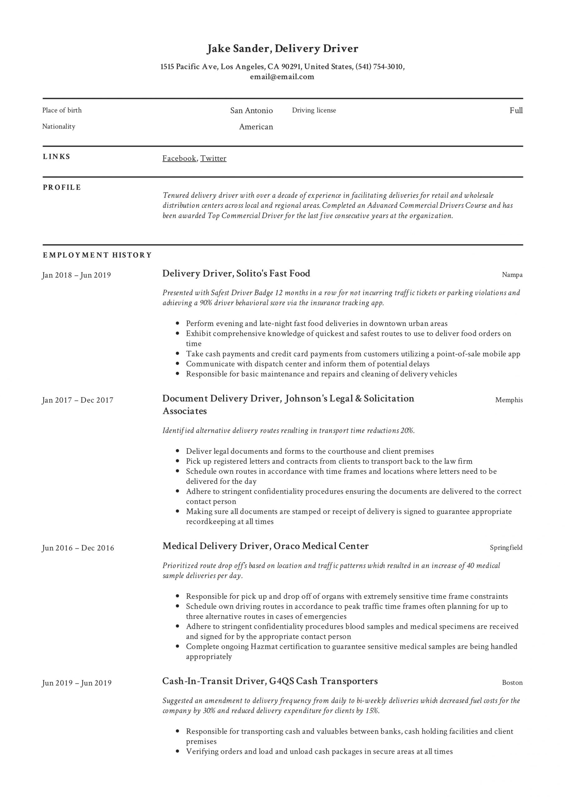 Delivery Driver Resume Writing Guide 12 Resume Examples with regard to size 2478 X 3507