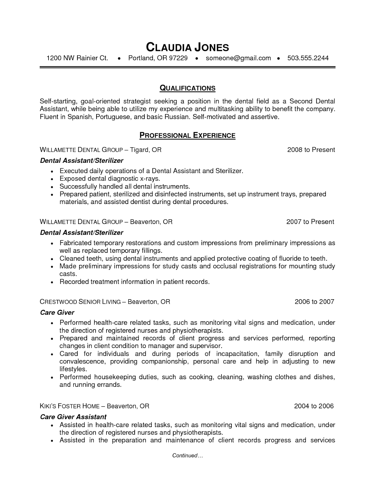 Dental Assistant Resume With References Tipss Und Vorlagen for size 1236 X 1600