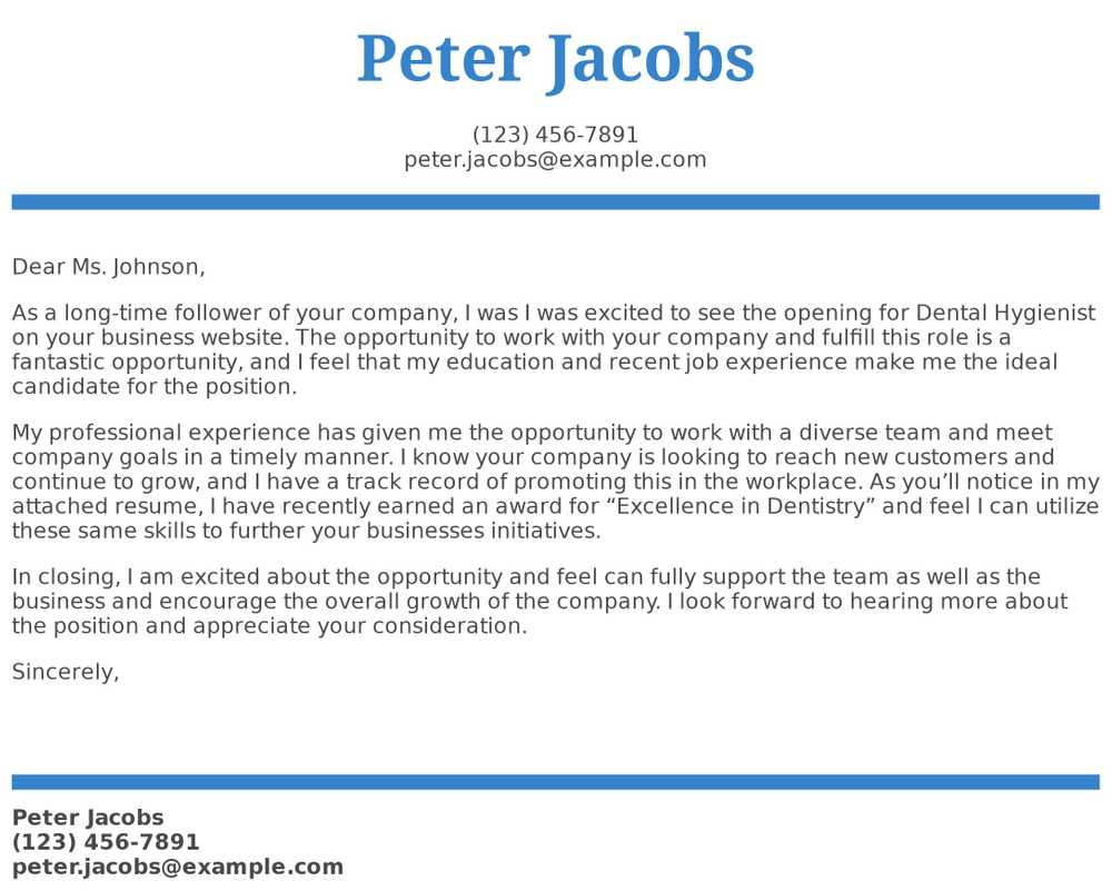 Dental Hygienist Cover Letter Examples Samples Templates pertaining to sizing 1000 X 801