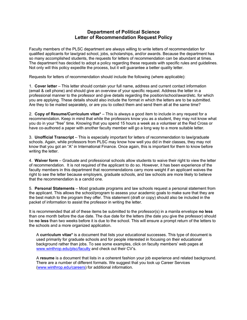 Department Of Political Science Letter Of Recommendation throughout sizing 791 X 1024