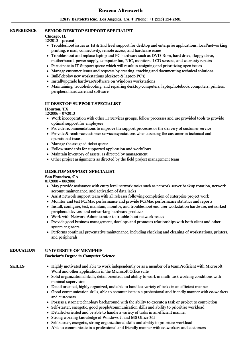 Desktop Support Specialist Resume Samples Velvet Jobs inside proportions 860 X 1240