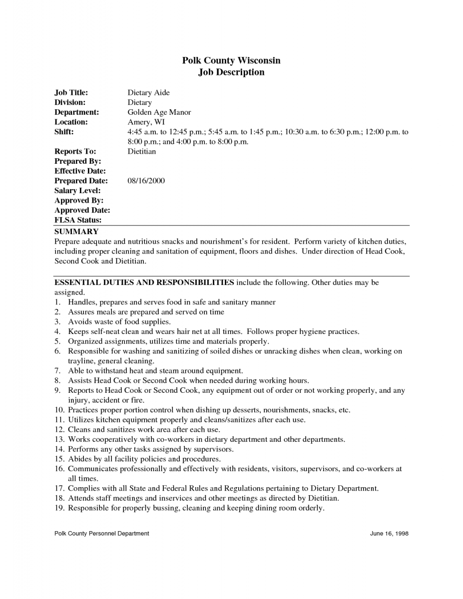 Dietary Aide Job Description Debandje regarding size 927 X 1200