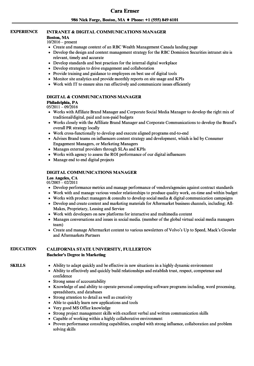 Digital Communications Manager Resume Samples Velvet Jobs for size 860 X 1240