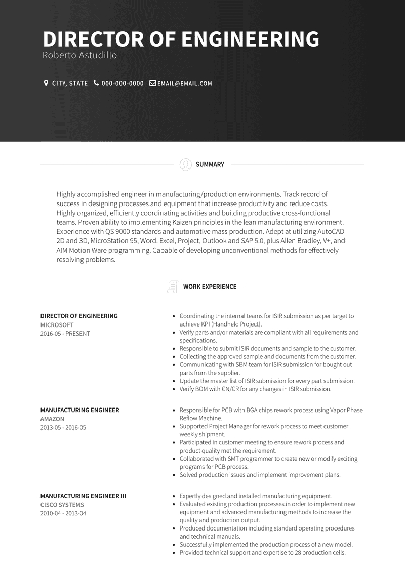 Director Of Engineering Resume Samples And Templates throughout size 800 X 1128