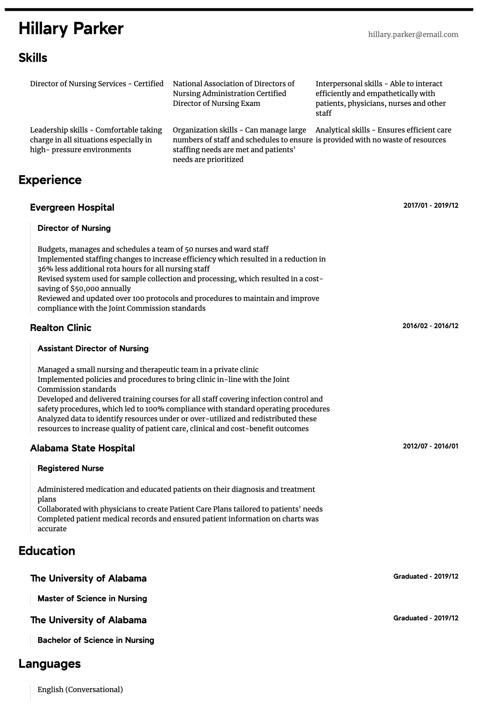 Director Of Nursing Resume Samples All Experience Levels with regard to measurements 1650 X 2440