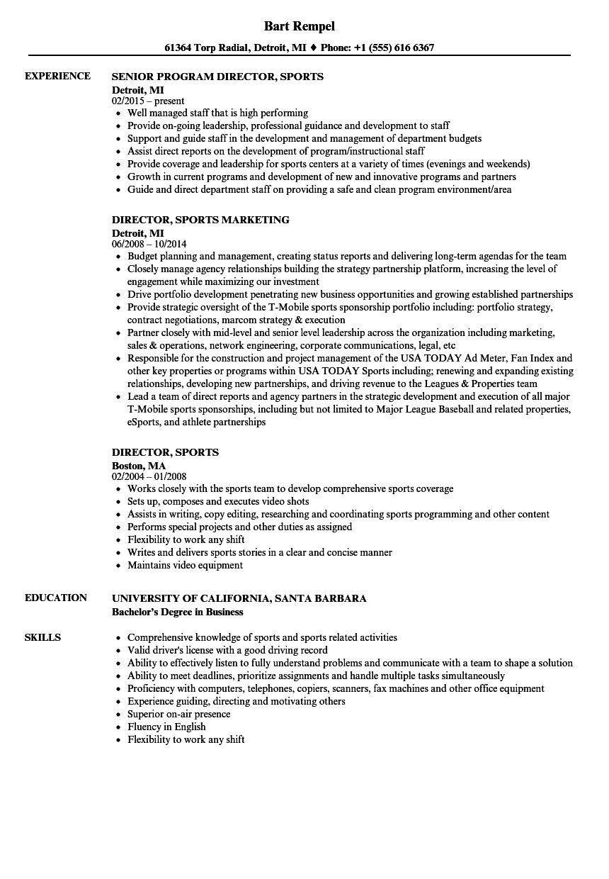 Director Sports Resume Samples Velvet Jobs pertaining to proportions 860 X 1240