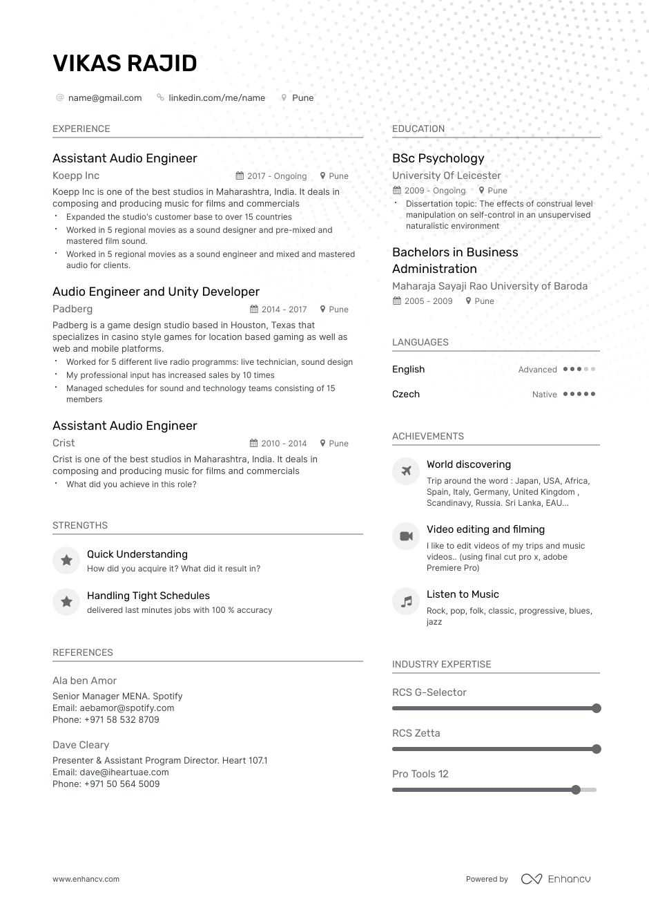 Download Audio Engineer Resume Example For 2020 Enhancv throughout proportions 940 X 1330