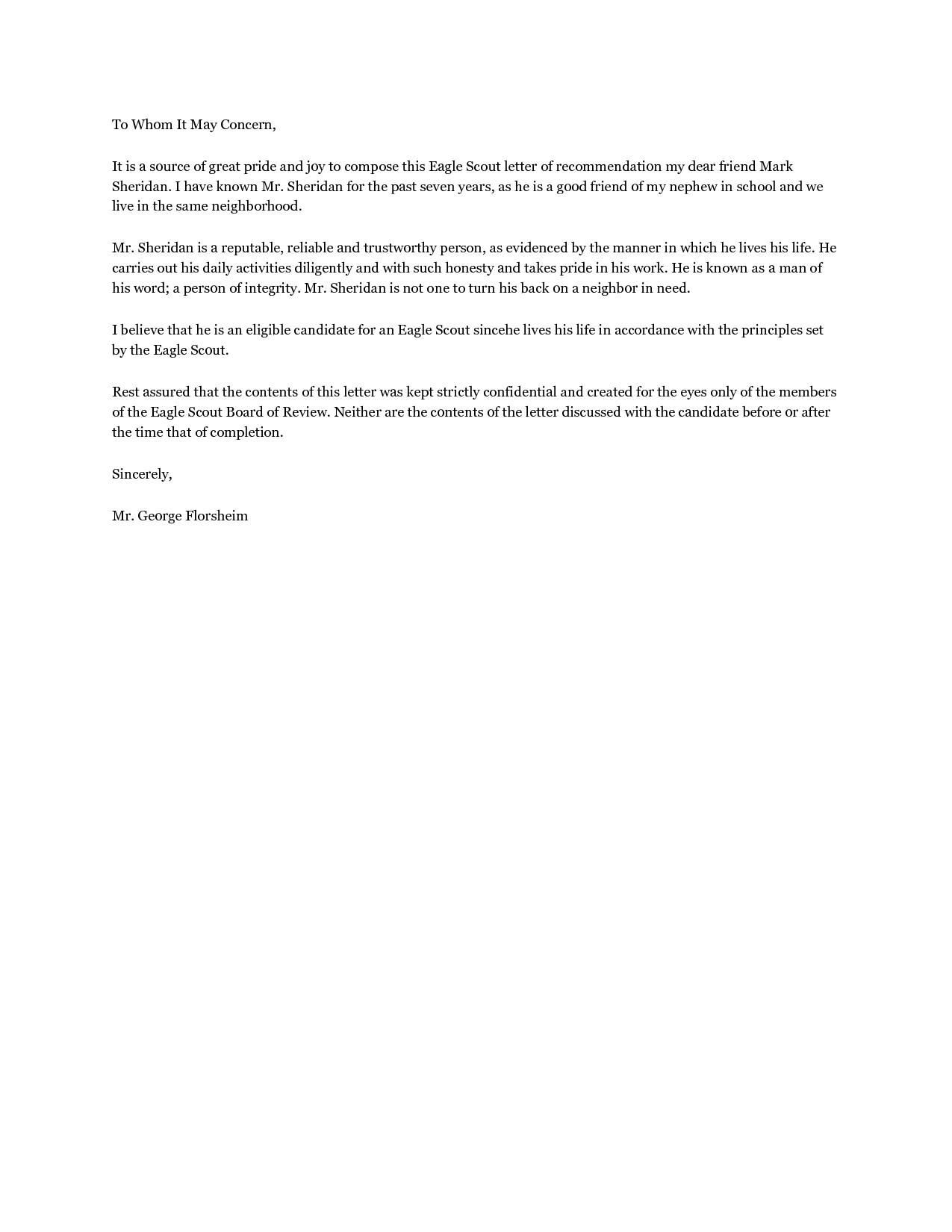 Eagle Scout Recommendation Letter Template