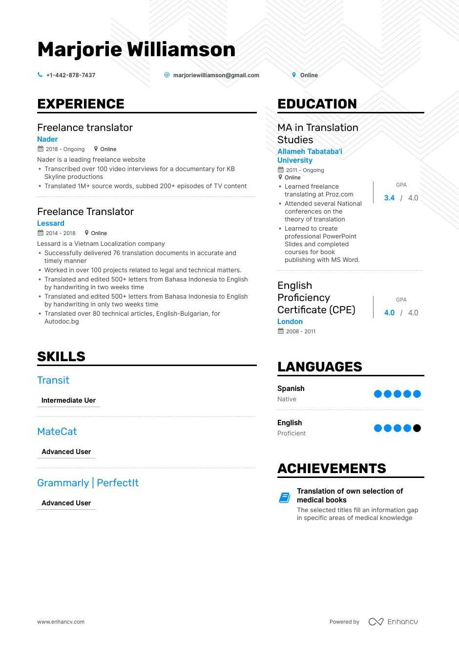 Download Freelance Translator Resume Example For 2020 in size 940 X 1330