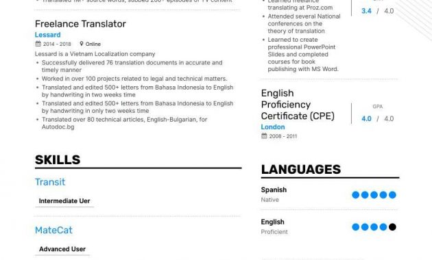 Download Freelance Translator Resume Example For 2020 in sizing 940 X 1330