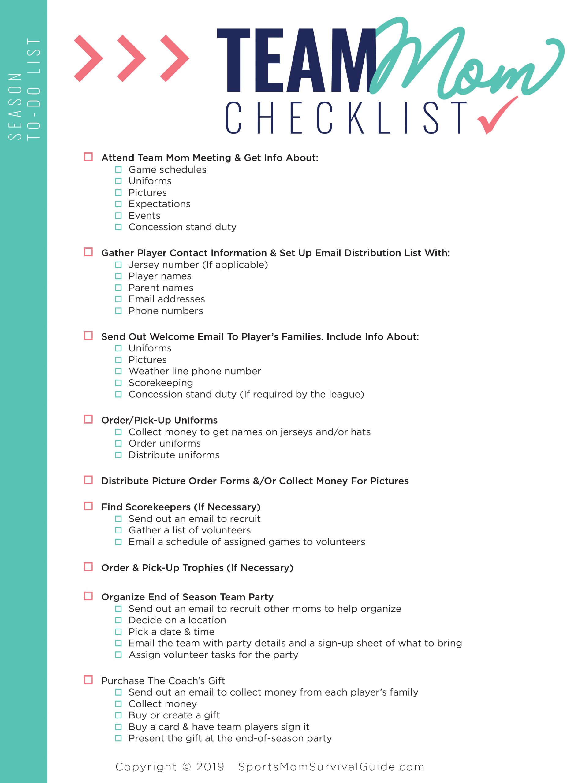 Download Sports Mom To Do Checklist Schedule Templates intended for dimensions 2388 X 3300