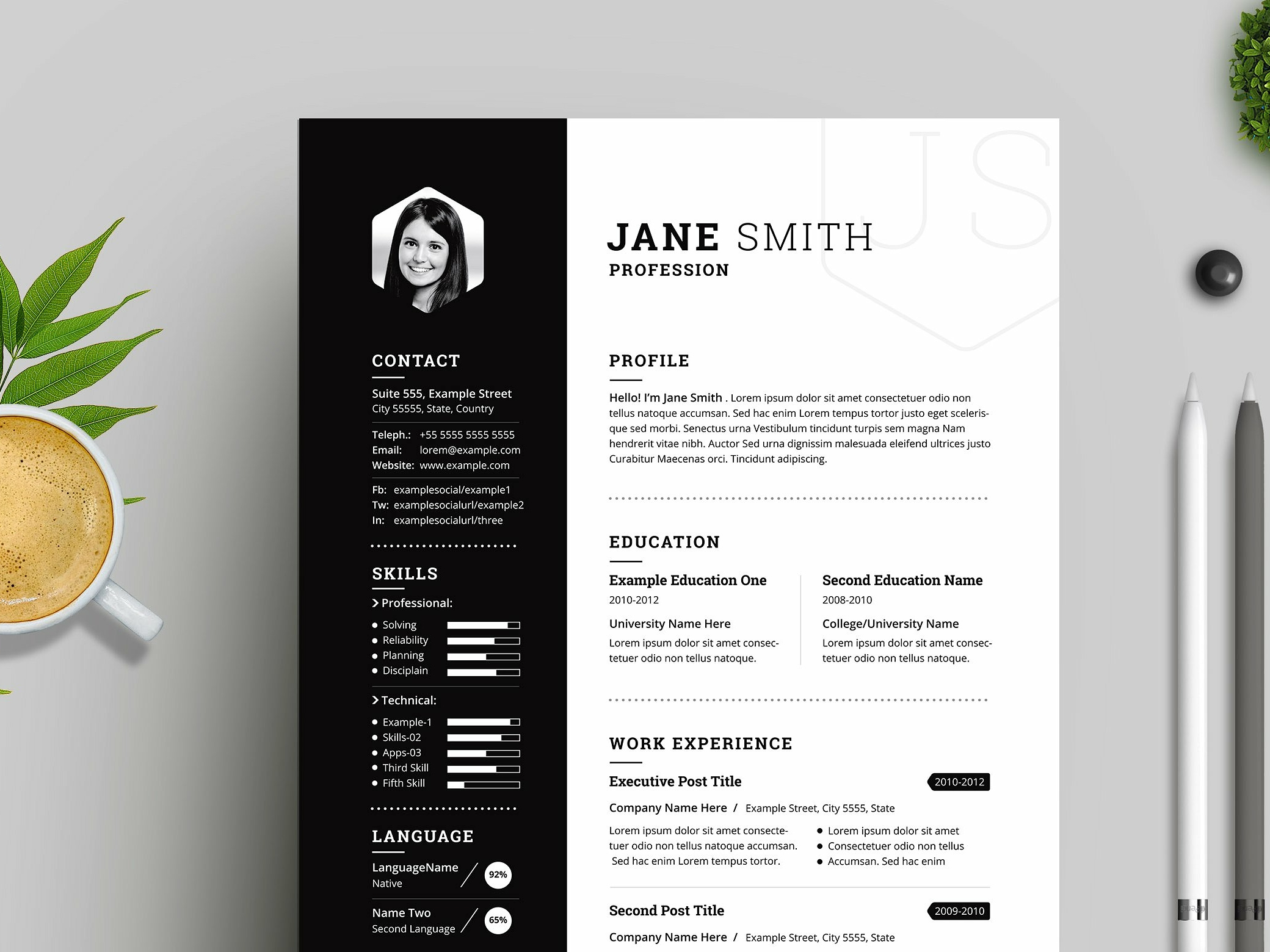 Dribbble Blackwhite Resume With Black Sidebar inside sizing 2080 X 1560