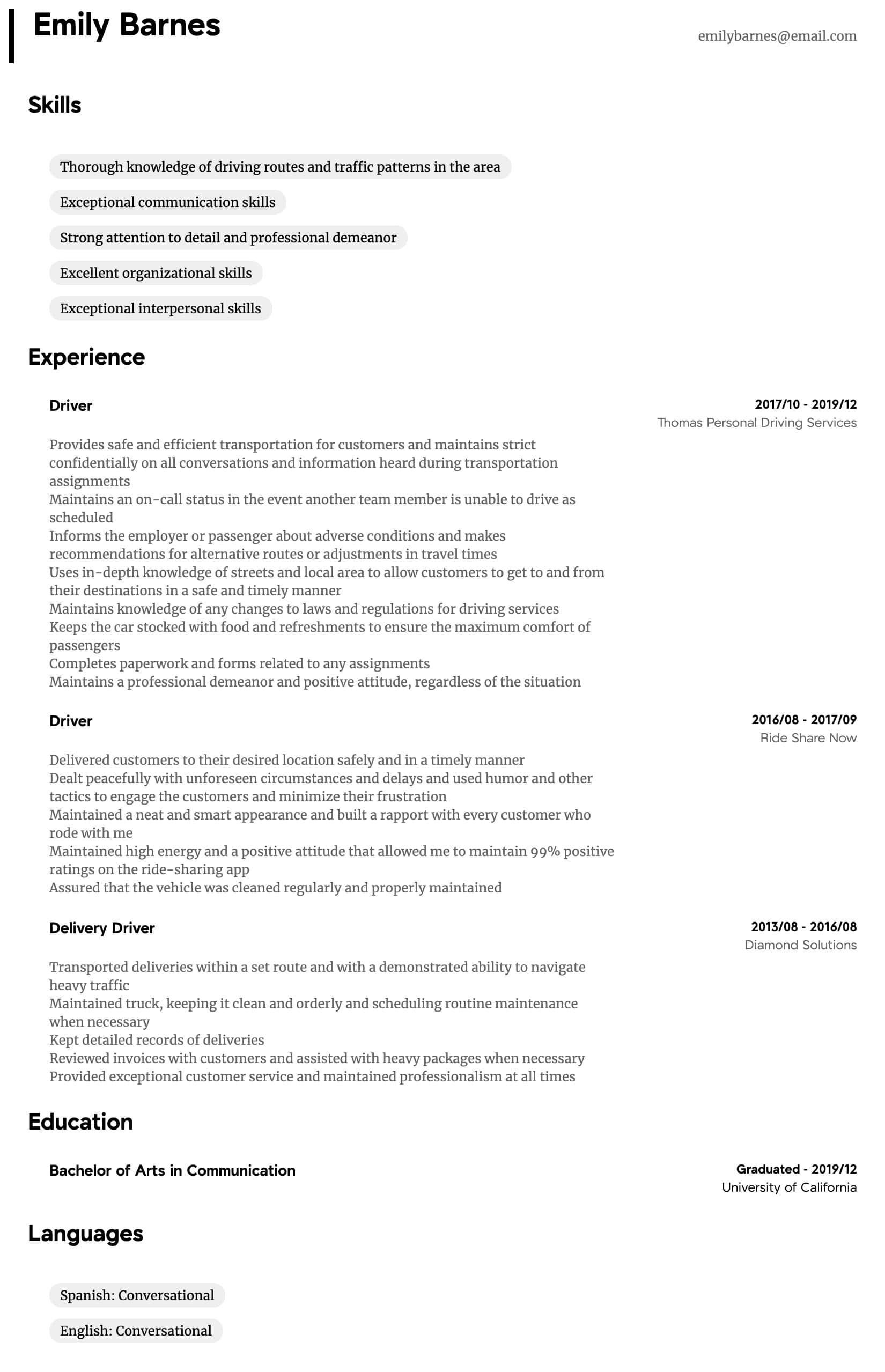 Driver Resume Samples All Experience Levels Resume intended for dimensions 1650 X 2558