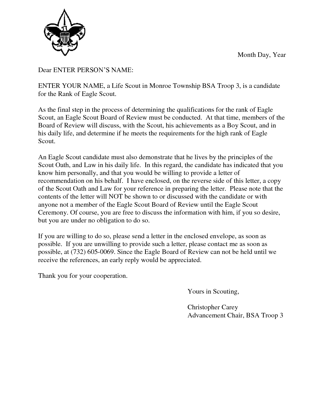 Eagle Scout Parent Letter Of Recommendation Form Debandje with regard to size 1275 X 1650