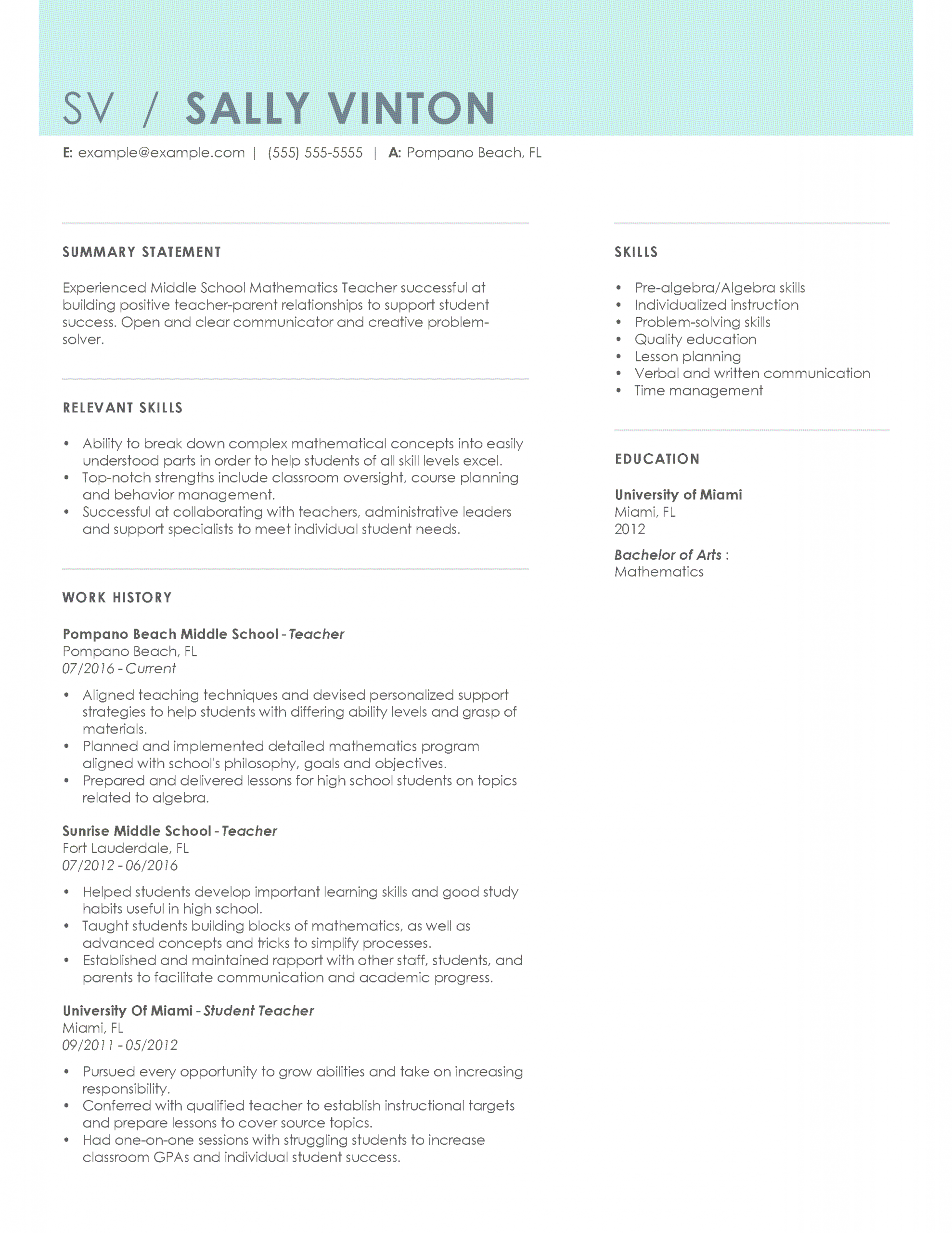 Easy To Customize Teacher Resume Examples For 2020 throughout sizing 2550 X 3300
