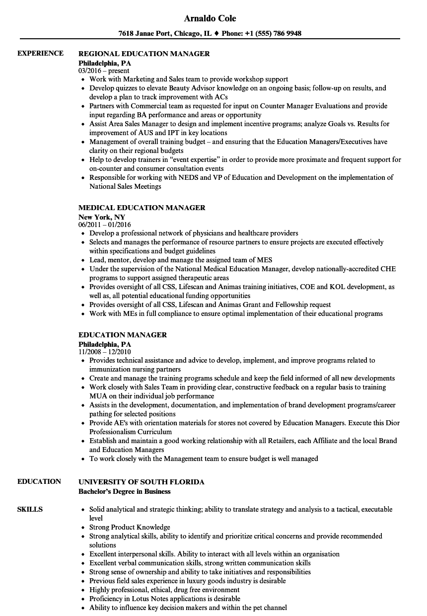 Education Manager Resume Samples Velvet Jobs within dimensions 860 X 1240