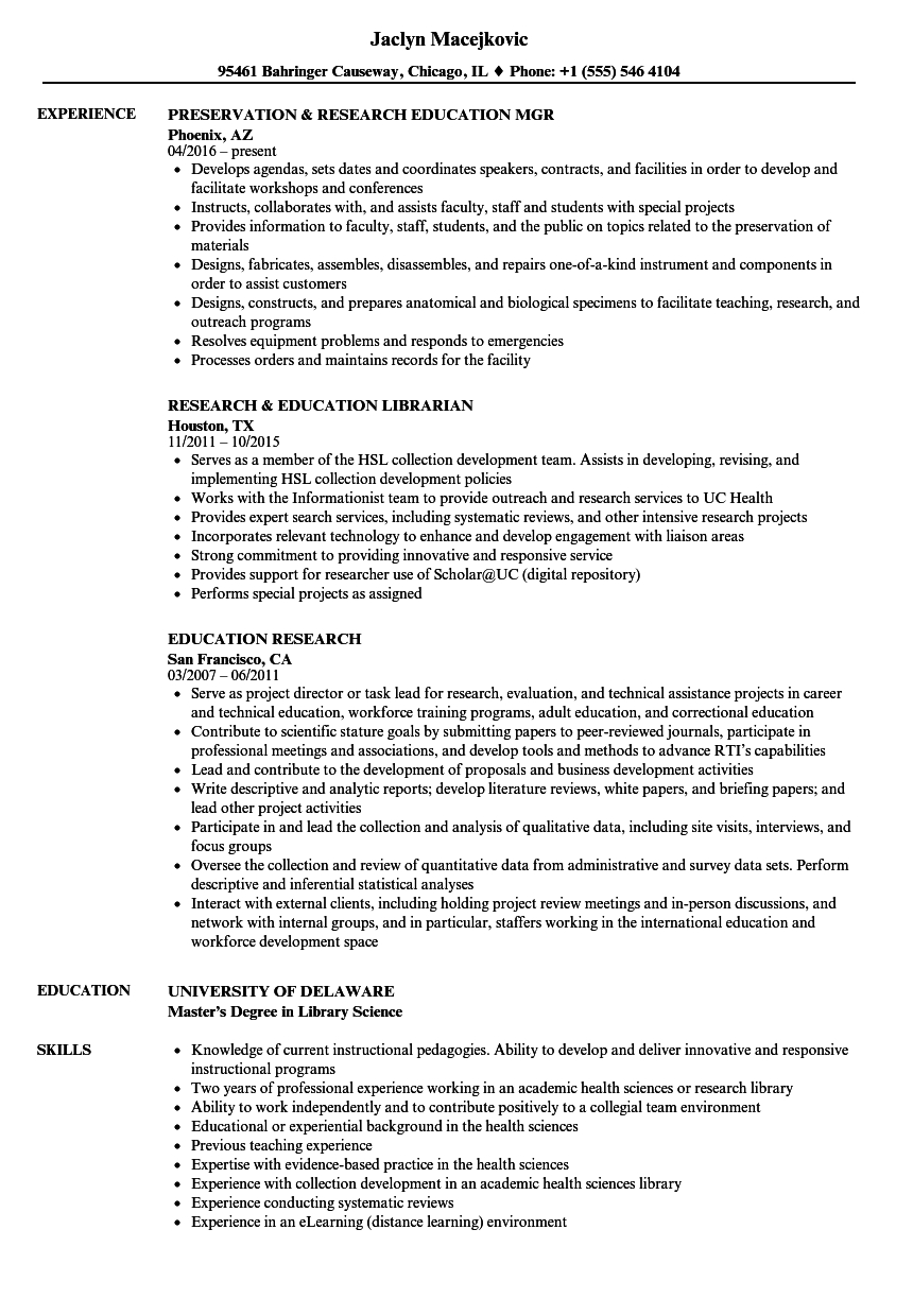 Education Research Resume Samples Velvet Jobs for measurements 860 X 1240