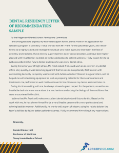 Effective Dental Residency Letter Of Recommendation Sample in dimensions 2550 X 3300