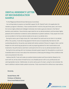 Effective Dental Residency Letter Of Recommendation Sample with regard to dimensions 2550 X 3300