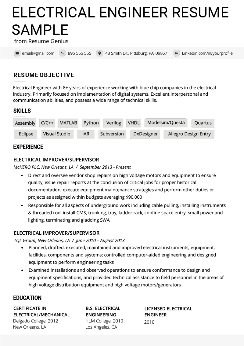 Electrical Engineer Resume Example Writing Tips Resume for dimensions 800 X 1132