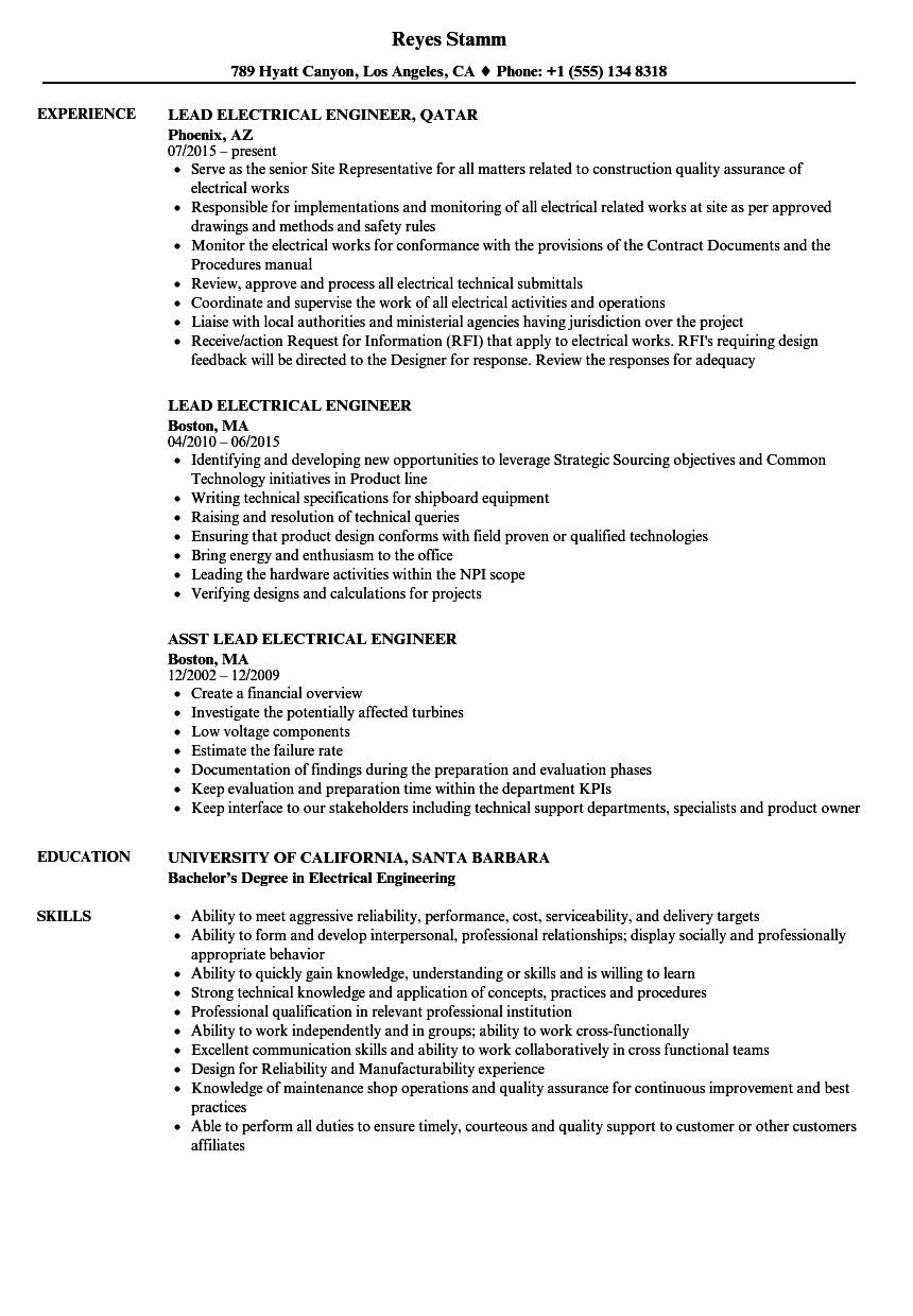 Electrical Engineering Resume Examples Great Lead Electrical intended for size 860 X 1240