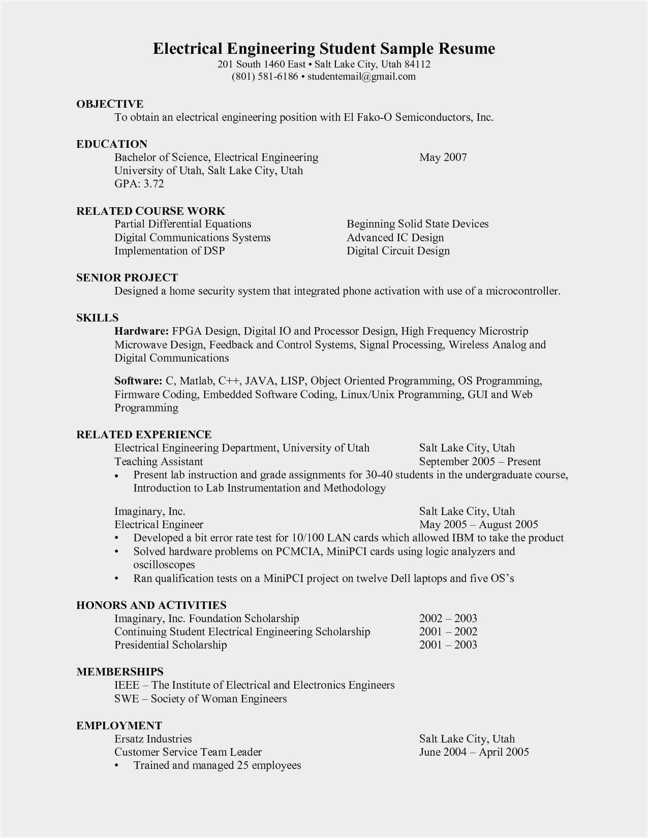 Electrical Engineering Student Resume Format Pdf Resume intended for dimensions 1275 X 1650