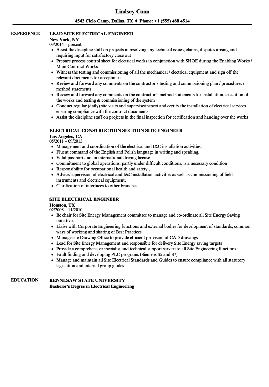 Electrical Site Engineer Resume Samples Velvet Jobs intended for size 860 X 1240