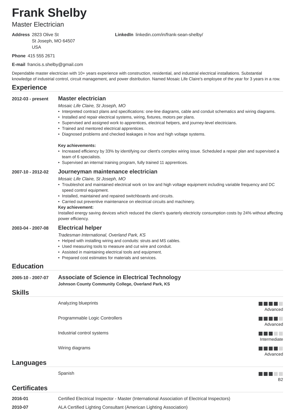 Electrician Resume Template Debandje regarding measurements 990 X 1400