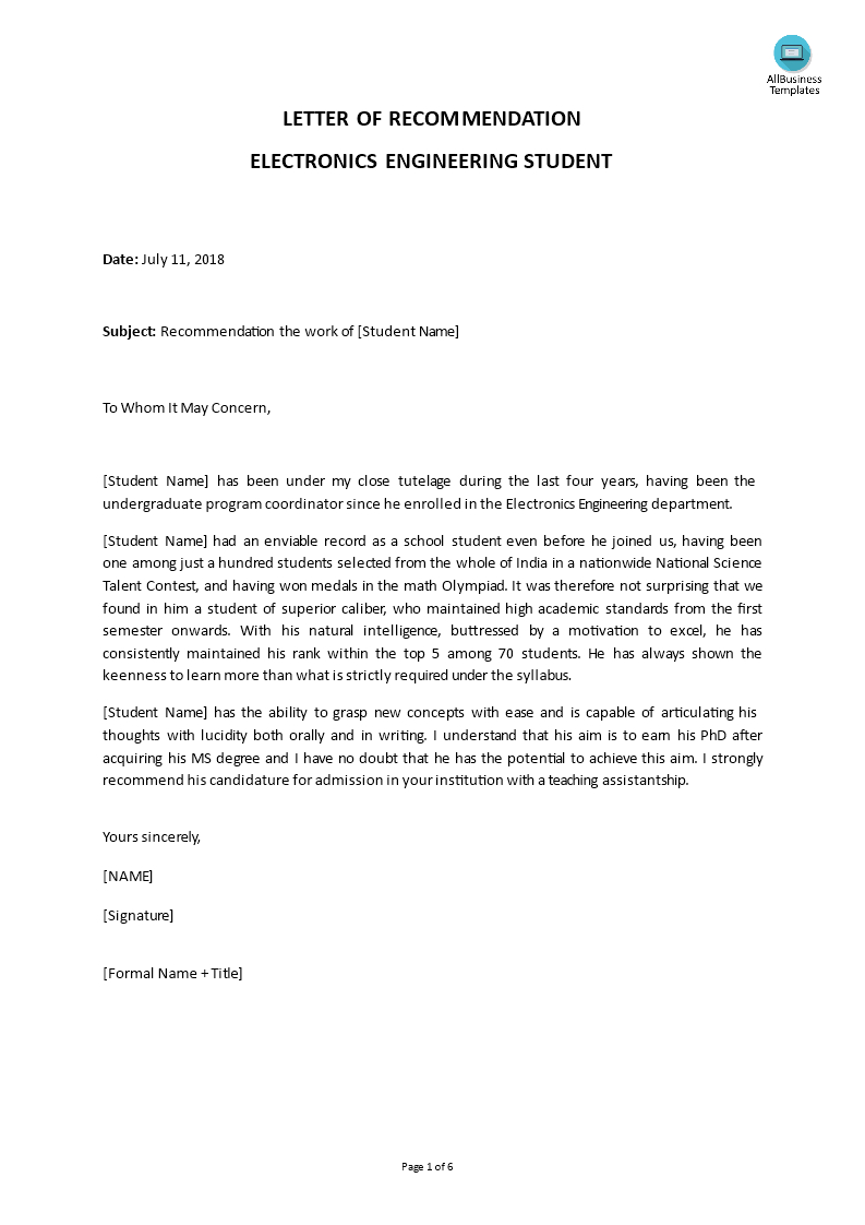 Electro Engineer Letter Of Recommendation Templates At inside proportions 793 X 1122