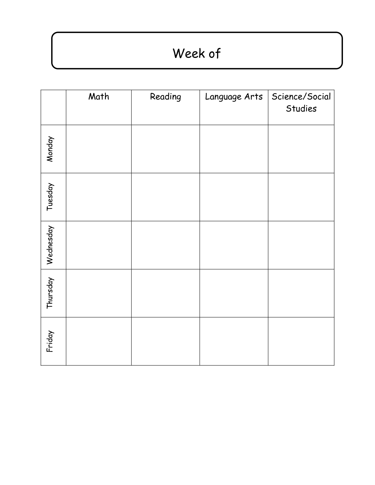 Elementary School Daily Schedule Template Weekly Lesson throughout proportions 1275 X 1650