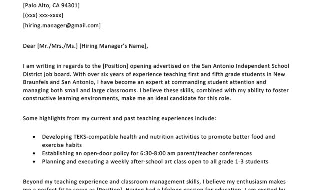 Elementary Teacher Cover Letter Example Writing Tips throughout measurements 800 X 1132