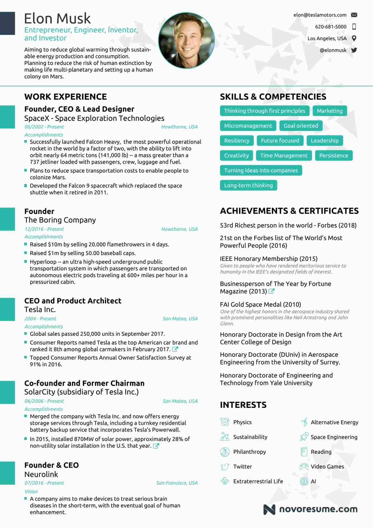 Elon Musk One Page Resume Respectmotivation Good Resume for sizing 1280 X 1811